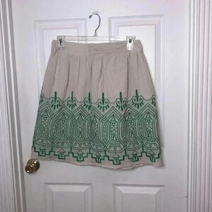 Elegant Beige and Green A-Line Skirt